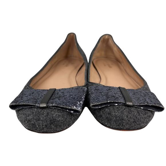 Kate Spade Gray Wool Glitter Bow Hannah Flats 7 - Picture 9 of 10